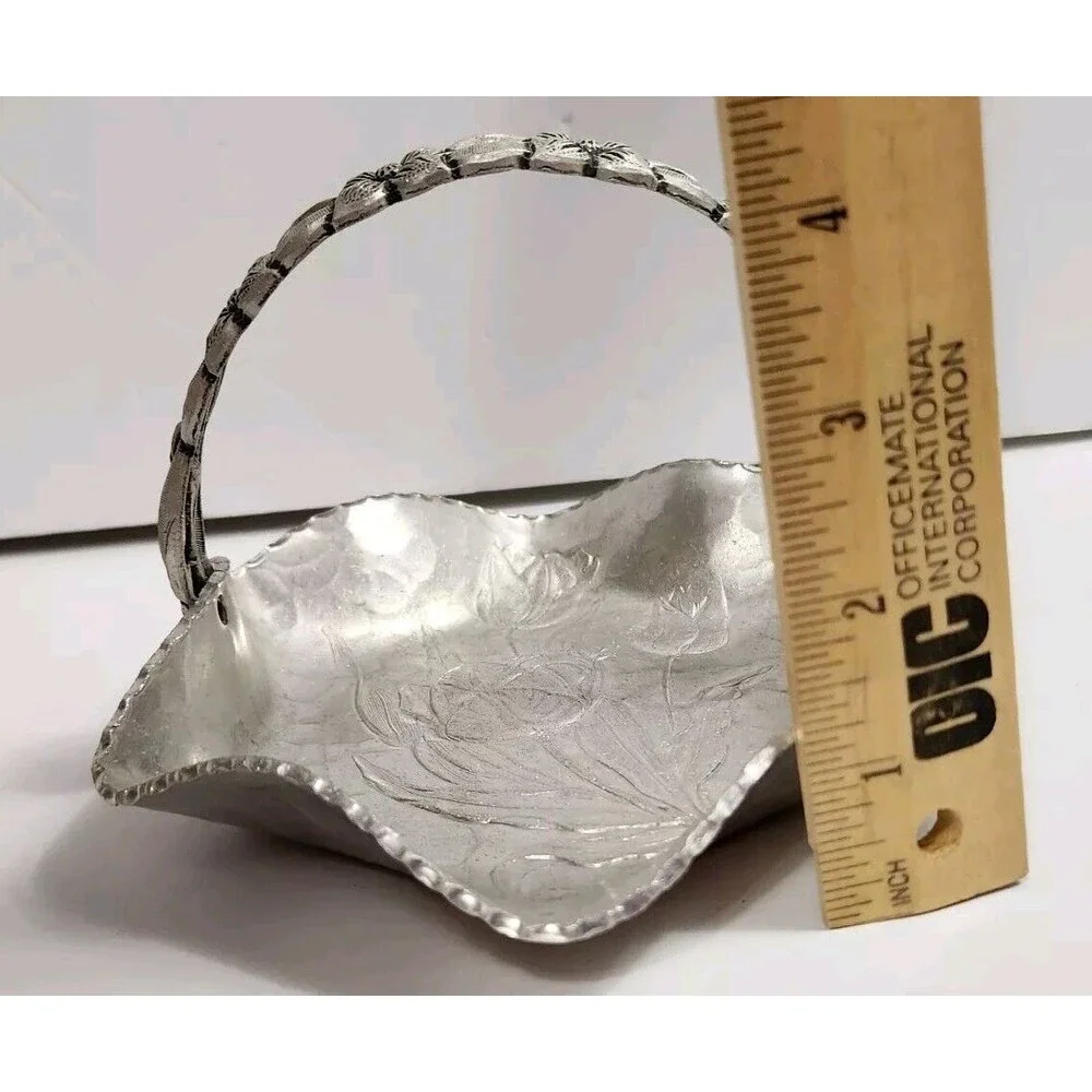 Hand Wrought Creations by Rodney Kent Hammered Aluminum Basket W/Tulips #429